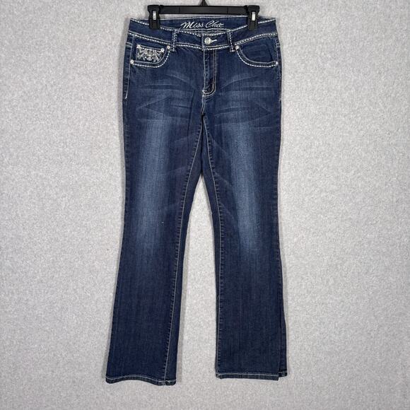 Y2K Miss Chic Bootcut Jeans 13 Low Rise Embellished Rhinestone Embroidered Rodeo - Picture 2 of 14